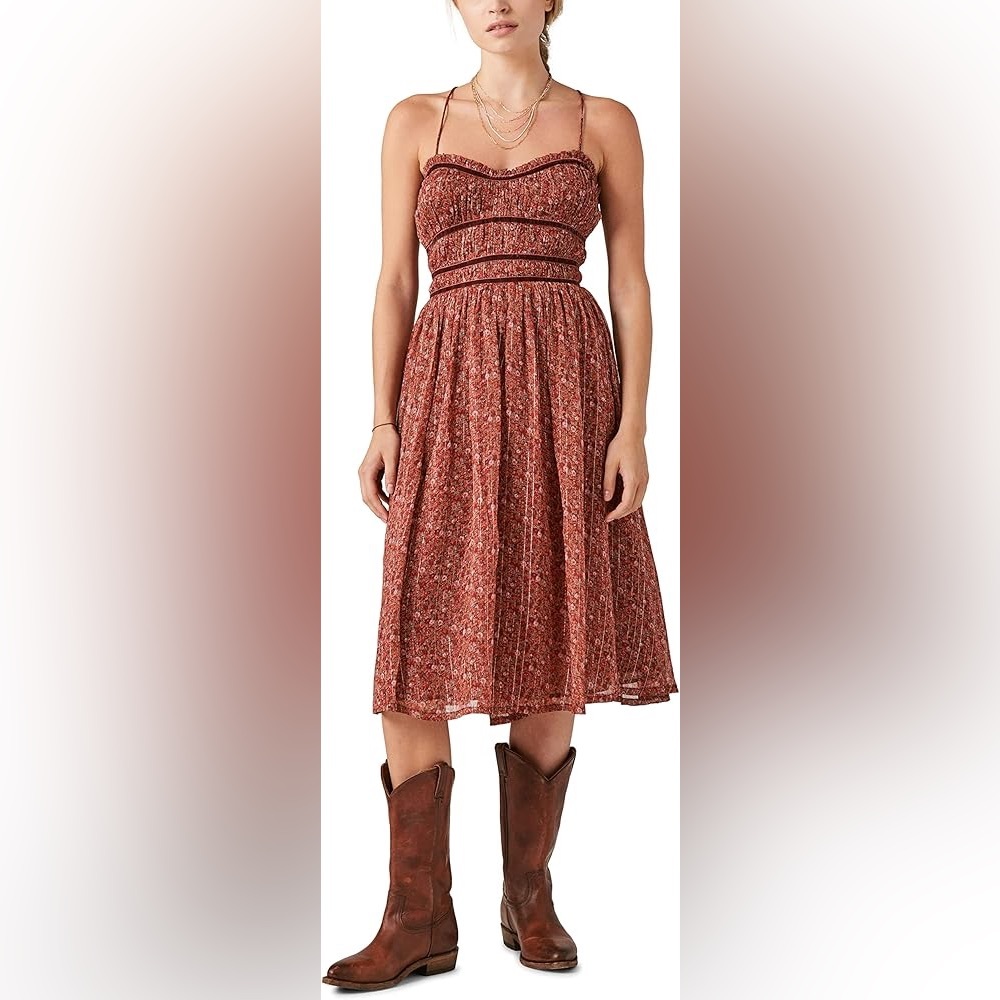 Lucky Lace Up Printed Chiffon Midi Dress